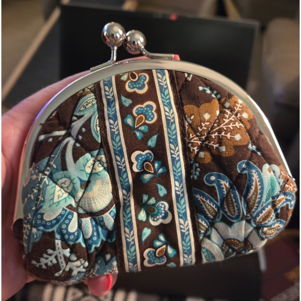 Vera Bradley Java Blue Double Kiss Lock Coin Purse Wallet RETIRED